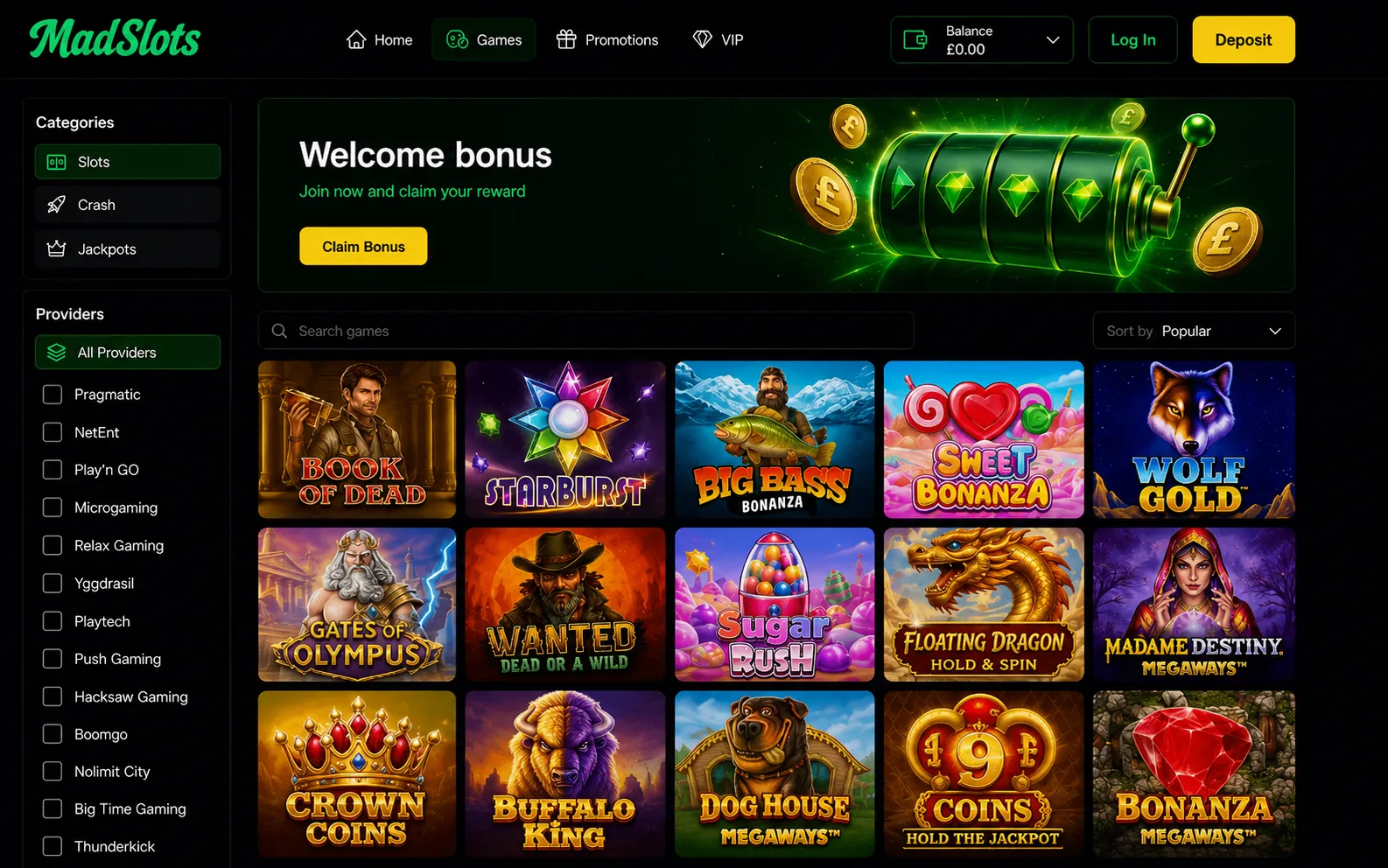 Popular slot titles available - MadSlots app